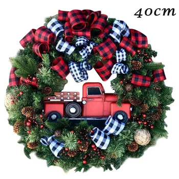 

Red Truck Christmas Wreath Window Front Door Decoration Wall Hanging for Christmas Decoration Props PR Sale