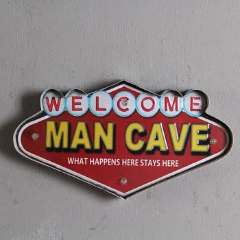 

Retro iron welcome welcome letters LED lights wall decoration bar coffee shop home personality decorative painting