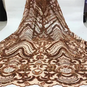 

French Net Lace Fabric 2019 Latest African Tulle Laces Fabric With Embroidery Lace Mesh Tulle Gold Sequins Laces Fabrics fj65-72