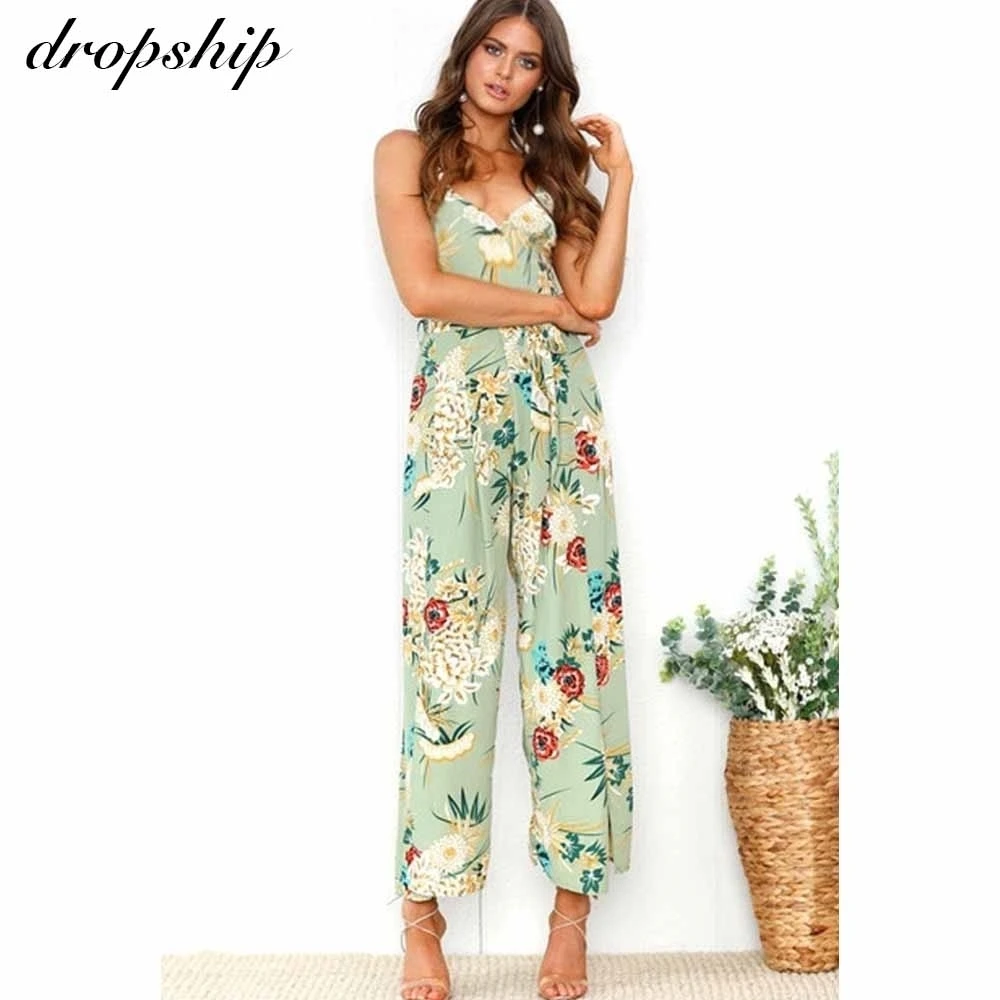 

Dropship Summer Jumpsuits For Women 2020 Sexy Party Off Shoulder Casual Overalls Women Floral Print Jumpsuit Bodycon Playsuit