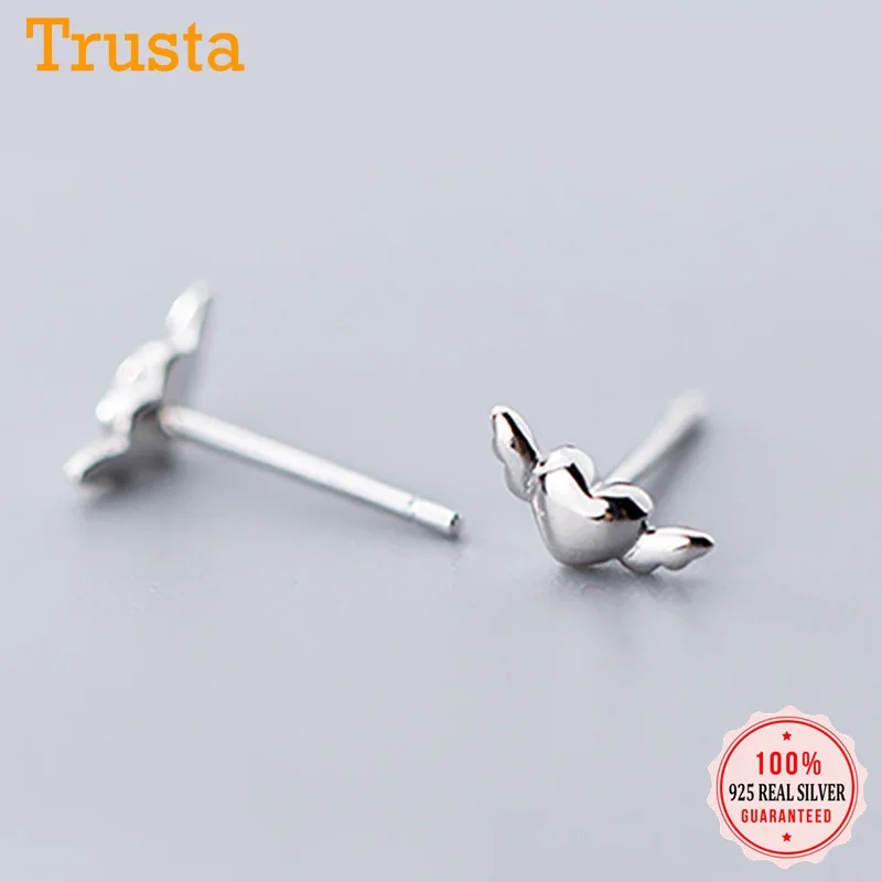 Trustdavis, настоящие, 925 пробы, серебряные, милые, сладкие, любовь, сердце, угол, серьги-гвоздики в виде крыльев для женщин, свадебные ювелирные изделия, подарок DS2114