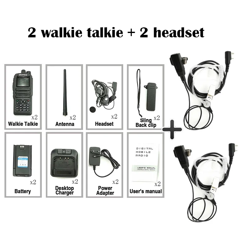Add 2 earpiece 2 шт. Baofeng DM-1701 цифровой аналоговый иди и болтай Walkie Talkie “иди и Dual Band Dual Time slot DMR радиостанции радио Comunicador Profiss Uniden - Цвет: Add 2 earpiece