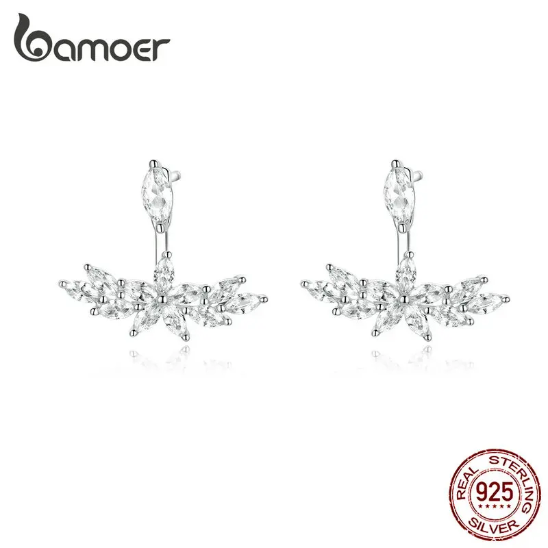 Bamoer, серебро 925, ювелирное изделие, серьги-гвоздики для женщин, 925 пробы, серебро, металл, прозрачный CZ, свадебное, на помолвку, Заявление, ювелирные изделия BSE287