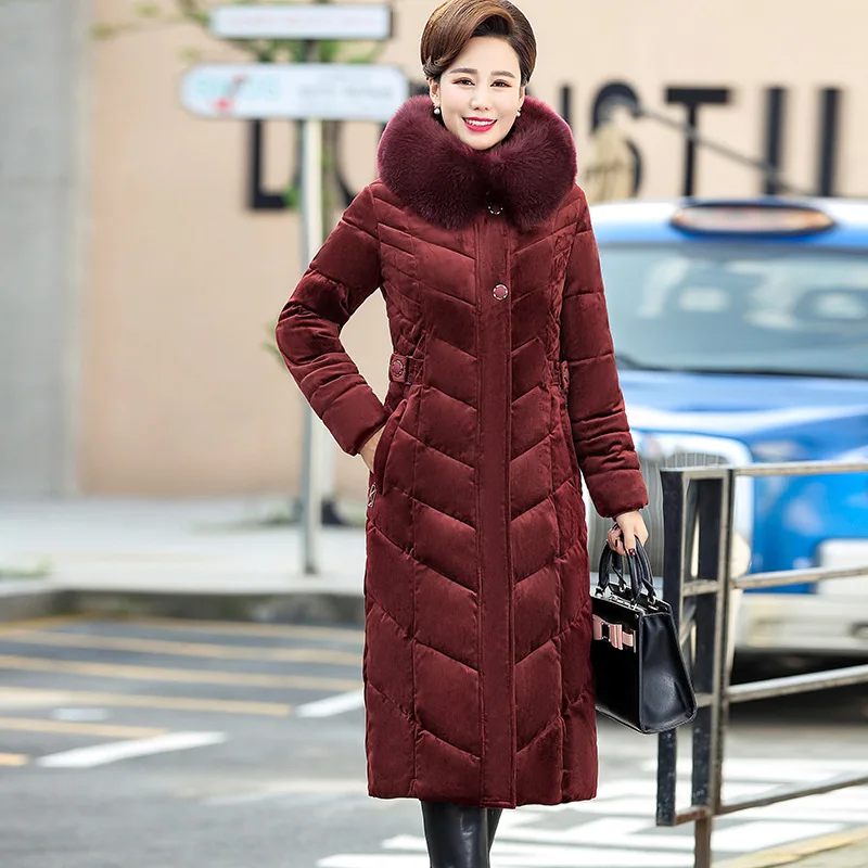 

Mom Winter Cotton-padded Clothes Mid-length over-the-Knee Western Style Nobility Gold Velvet down Jacket Cotton-padded Clothes M