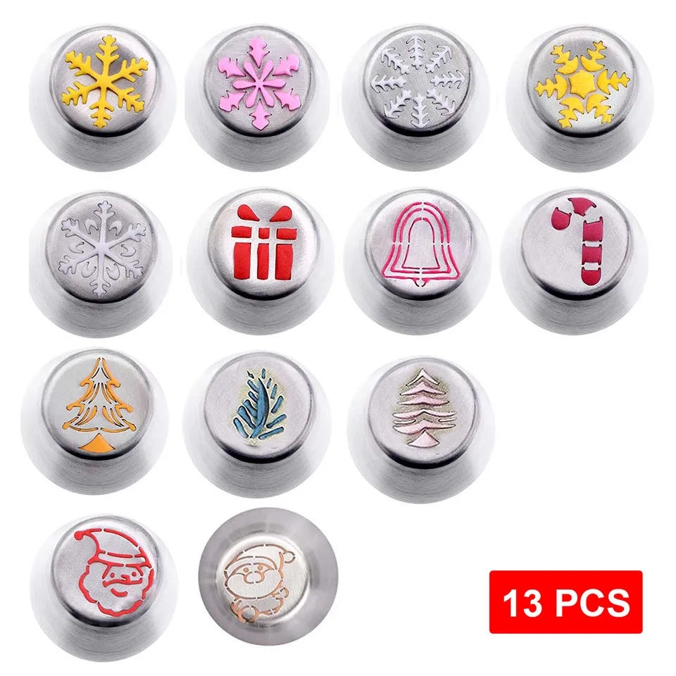 13 Pcs 6-18Pcs Stainless Steel Pastry Nozzles for Cream with Pastry Bag Christmas Icing Piping Nozzles Cake Decorating Pastry Tools - Цвет: 13 Pcs