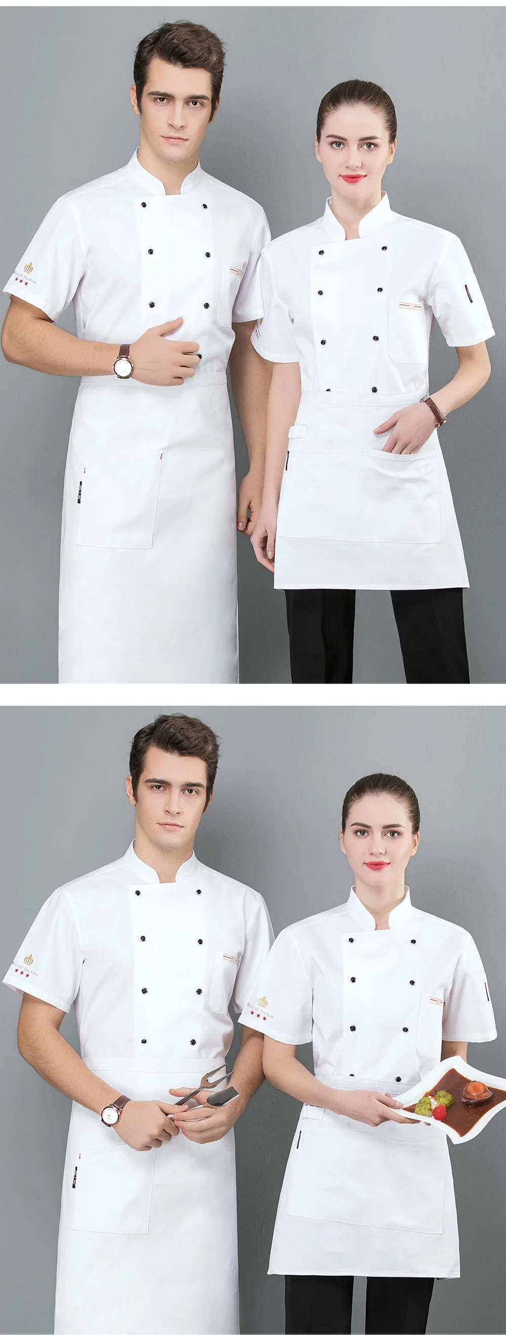 Food Service chef uniforms restaurant catering chef clothes M-4XL high quality short sleeves embroidery Chef Jackets 4 colors
