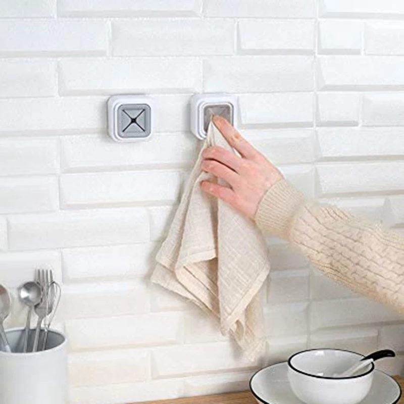 8PCS Cupboard Towel Hook Kitchen Towel Holder Free Opening Dish Towel Rack Rag Hooks Adhesive Towel Hook Tea Towel Hook
