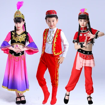 

Children Xinjiang Dance Show Clothing Child Dimension I Children Girl Ethnic Minority Performance costumes