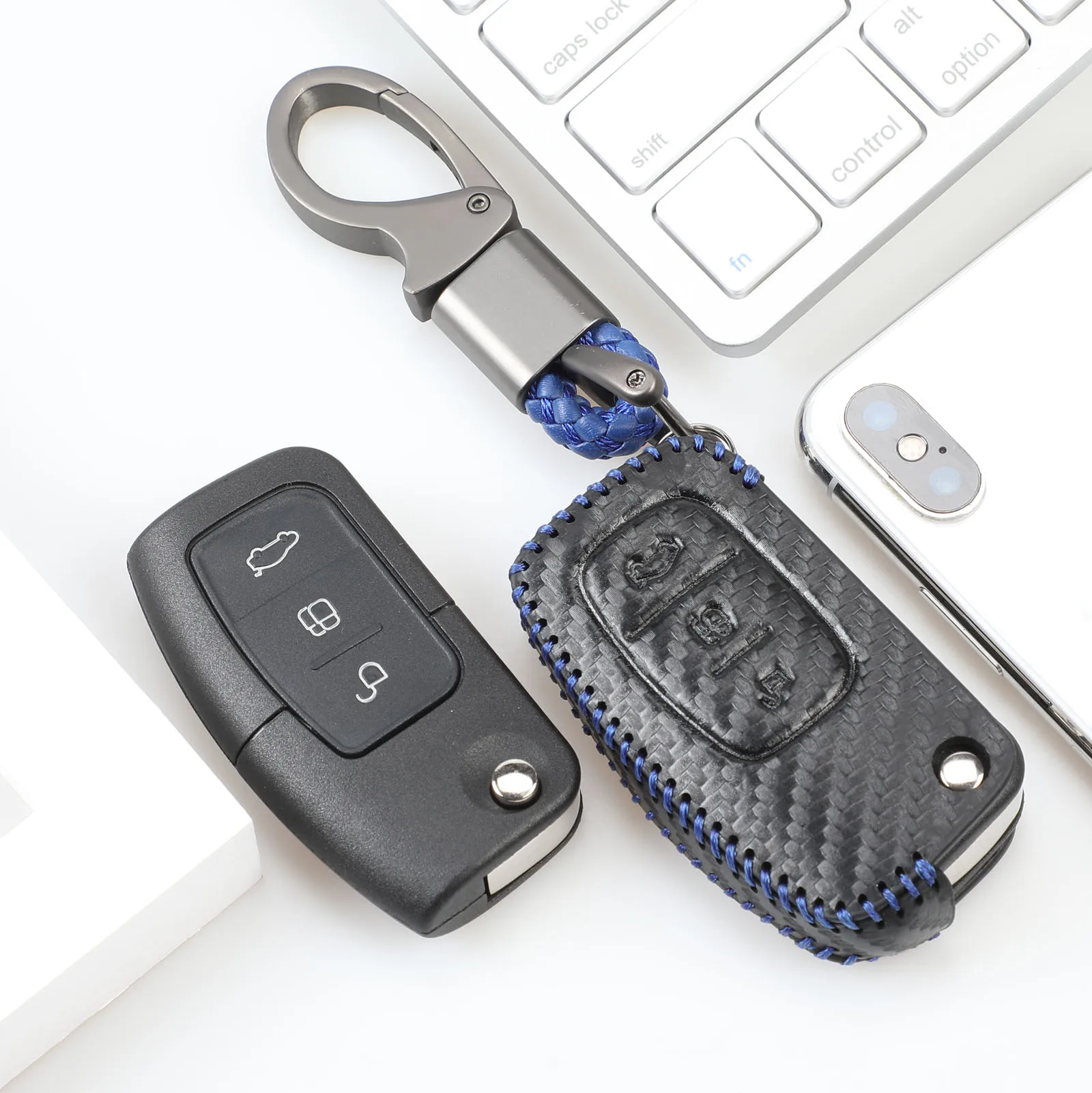 Jingyuqin Автомобильный ключ из углеродного волокна для Ford Fiesta Focus C-Max Galaxy Kuga Mondeo MK4 S-Max Fob умный чехол для дистанционного ключа