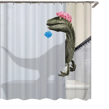 

Lovely Bathing Dinosaur Print Shower Curtain Waterproof Bathroom Curtain Shower Accessories Bath Curtain180x180Cm