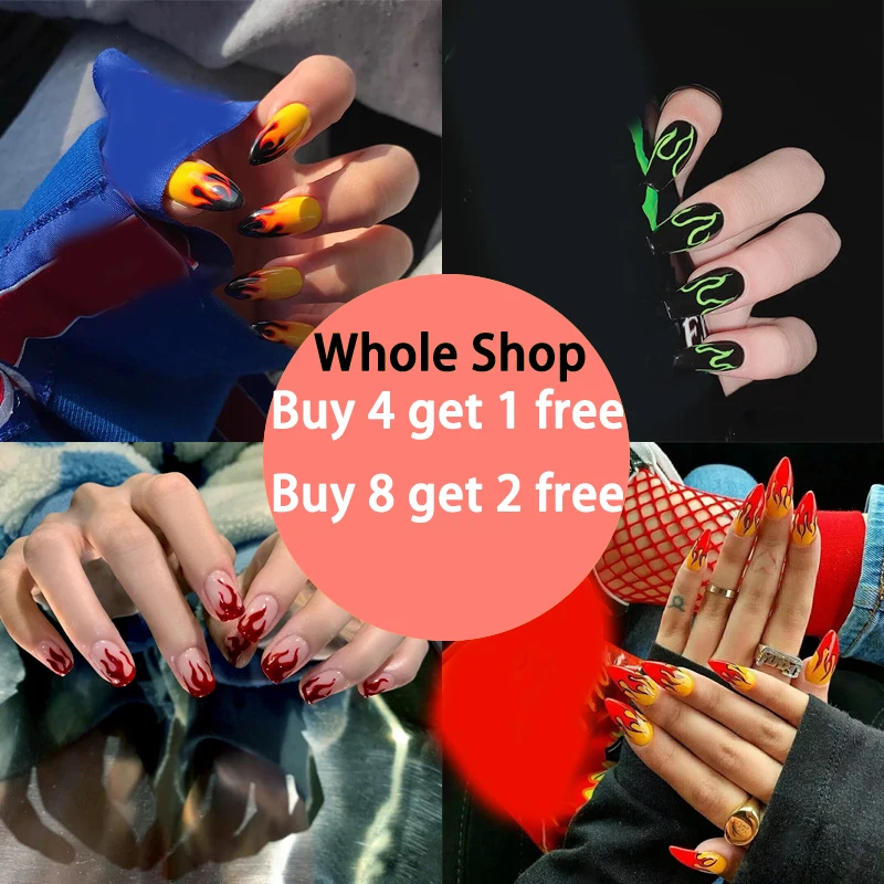 

Fake Nails Art Press on Tipsy False with Glue Coffin Stick Designs Display Set Full Cover Artificial Box Short Kiss French