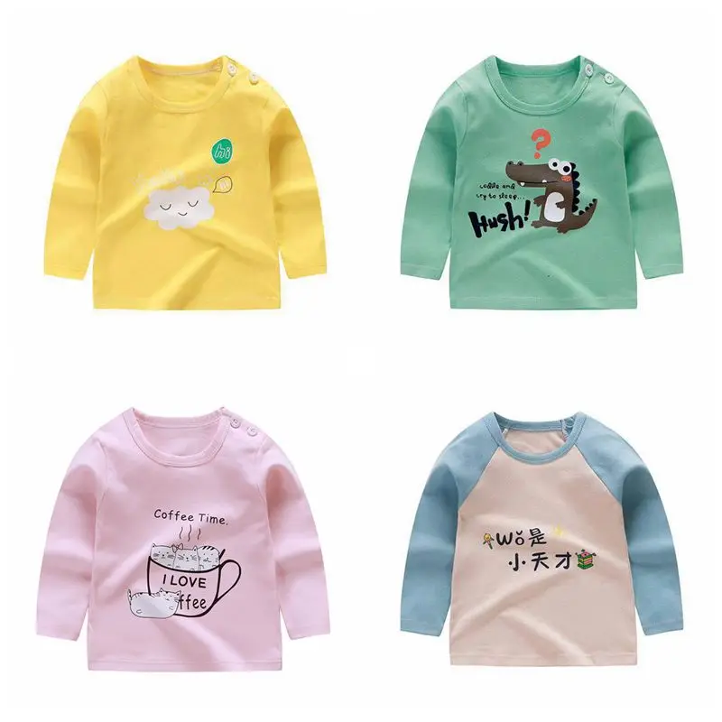 

Kids Baby Girls Boys Long Sleeve Tops Cotton Round Neck Tee Shirt Toddler Spring And Autumn Clothes