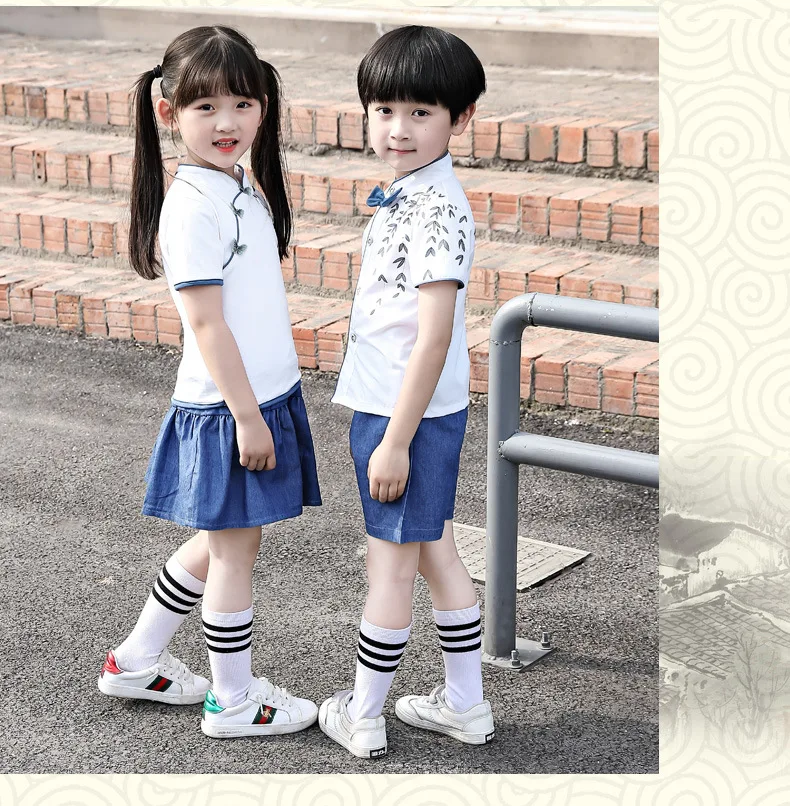 Костюм для детского сада летняя одежда г. стиль, китайский стиль, детская Деловая одежда, костюм для мальчиков и девочек школьная одежда для молодых студентов