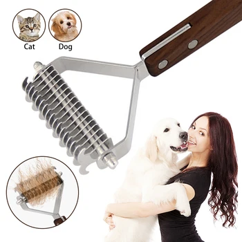 

professional dog brush Dematting gently efficient safe comb for pet Rake removes the undercoats knots wooden handle Puppy Goomer