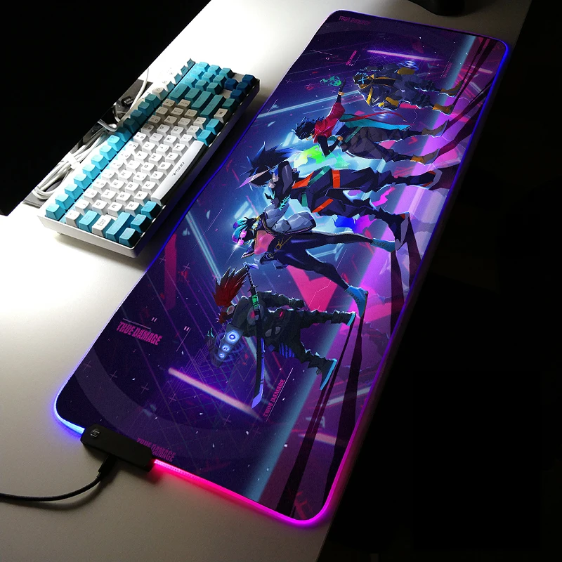 

RGB LED Mouse Pad Arcane Gamer Large Mousepad Xxl LOL True Damage Table Mat Ekko Q Version Kawaii Mouse Pad Jinx VI for LOL