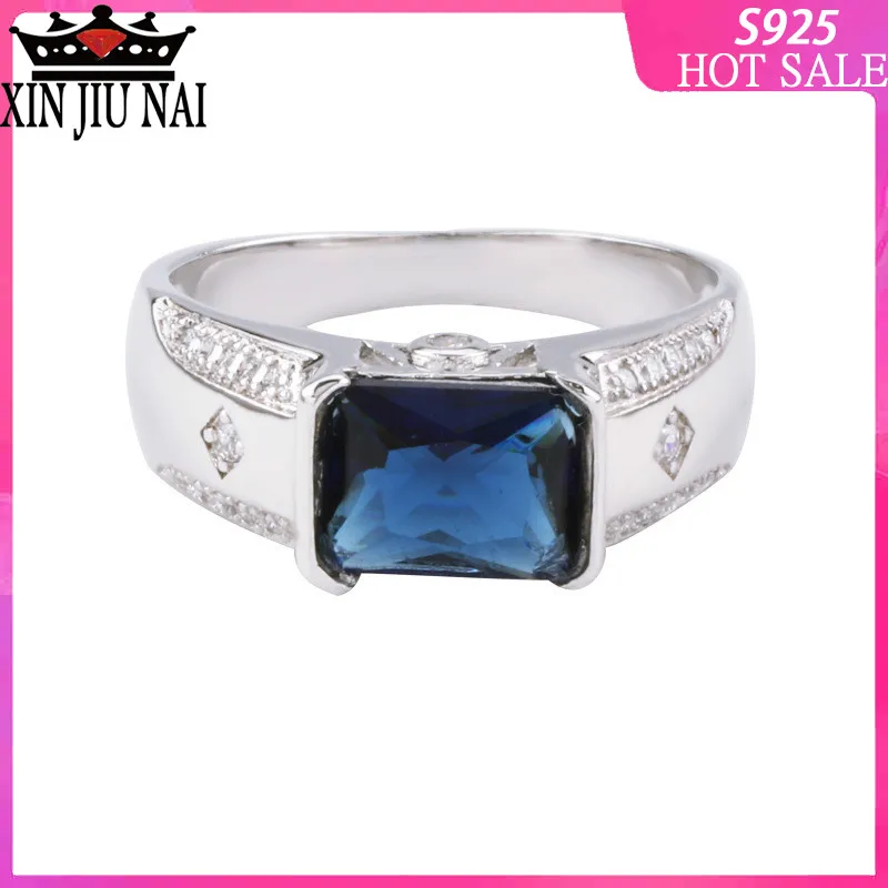 

Men's Diamond Ring Blue Simulated Gemstone-rectangular Micro-zircon Broad-Edition Men's Handwear