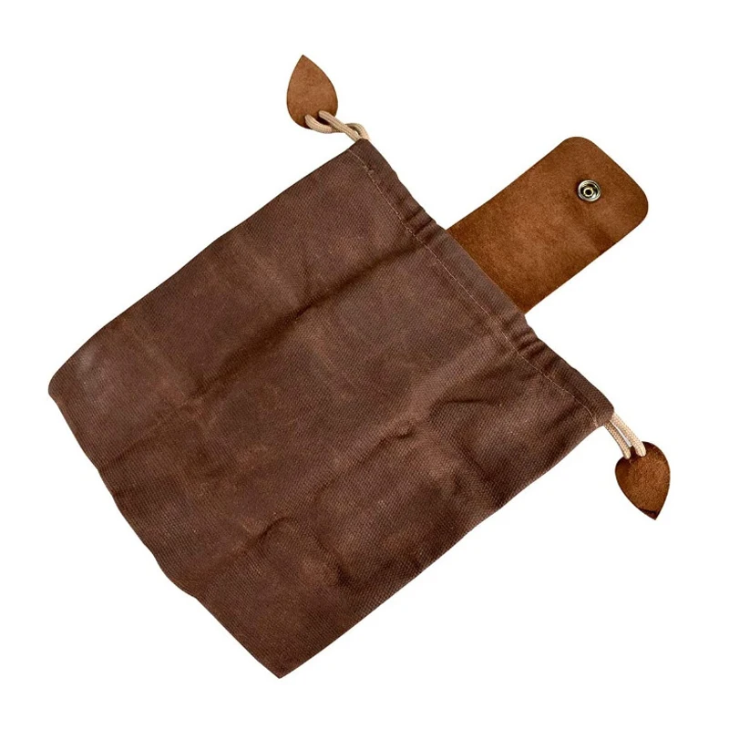 PU 가죽 캔버스 Bushcraft 가방 캔버스 하이킹을위한 채집 주머니, 야외 캠핑을위한 Drawstring이있는 버클 의무 도구 주머니