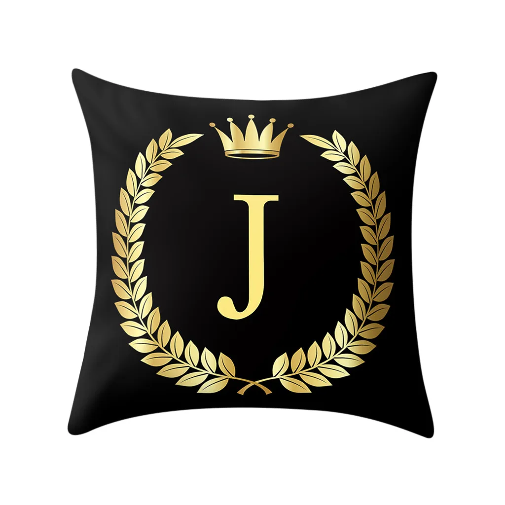 Black J Наволочка с короной и буквенным принтом 45*45 см, хлопковая льняная наволочка для подушки, наволочка для автомобиля, дивана, домашний текстиль, украшение# YL10 - Цвет: Black J