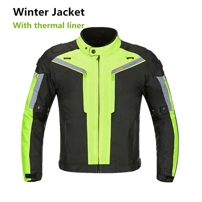 Мотоциклетная куртка, штаны, летнее дышащее зимнее теплое пальто, брюки, водонепроницаемый костюм, байкер, наездник, бронежилет, защитное снаряжение, JK-40 - Цвет: Winter- Green-Jacket