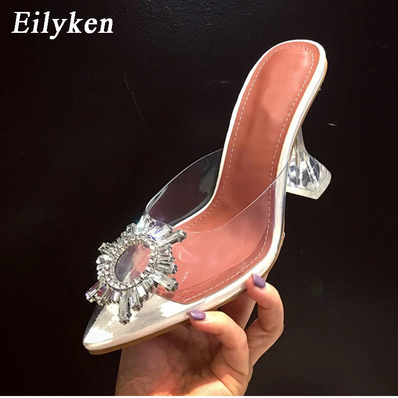 White Eilyken/желтые прозрачные женские туфли-лодочки из пвх; туфли на высоком каблуке с острым носком, украшенные кристаллами; женские туфли-лодочки из плексигласа на шпильке с ремешком сзади; сандалии - Цвет: White
