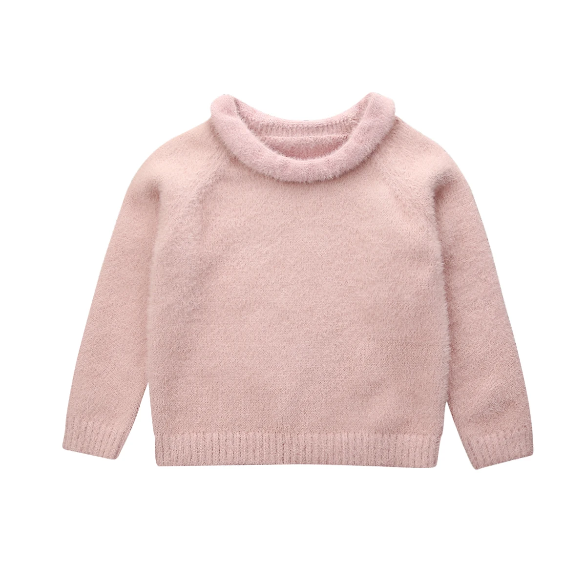 Осенне-зимние теплые детские свитера для маленьких девочек и мальчиков вязаный пуловер для малышей Топы, джемперы, однотонные свитера с мехом норки для девочек, От 0 до 3 лет - Цвет: Розовый
