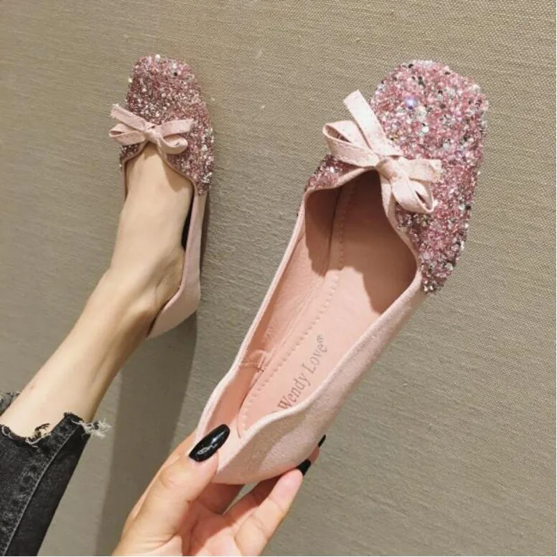 crystalglitterflatshoeswomanspringautumnsweetbowtiewedding