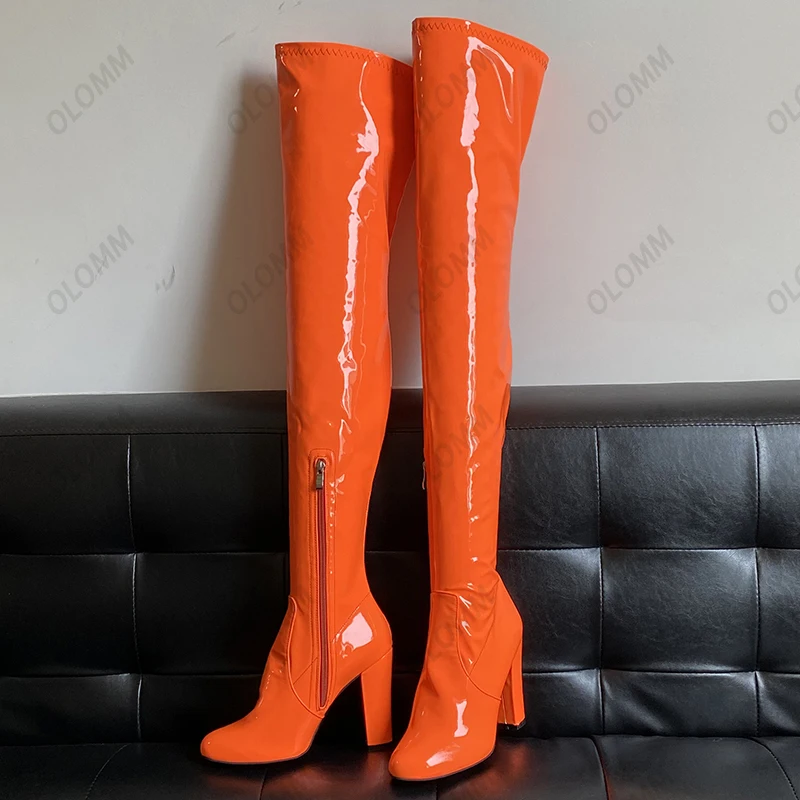 Olomm-Botes per sobre del genoll per a dona, sabates de taló alt quadrat, bonics, amb punta rodona, color morat, per a festa, talla nord-americana 5-20, Hivern 4