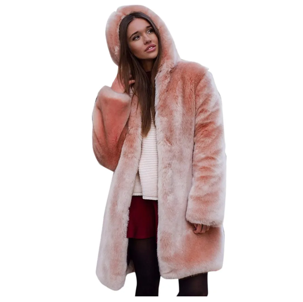 

Faux Fur Coat Women 2019 Casual Hoodies Furry Thick Warm Long Faux Rabbit Fur Jacket Loose Winter Coat Women casaco feminino New