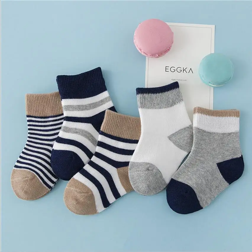 5 Pair Navy Socks 5 пар = 10 шт./партия, носки для малышей Зимние хлопковые носки в полоску для новорожденных девочек и мальчиков, детские носки для От 0 до 6 лет, носки для мальчиков и девочек - Цвет: 5 Pair Navy Socks