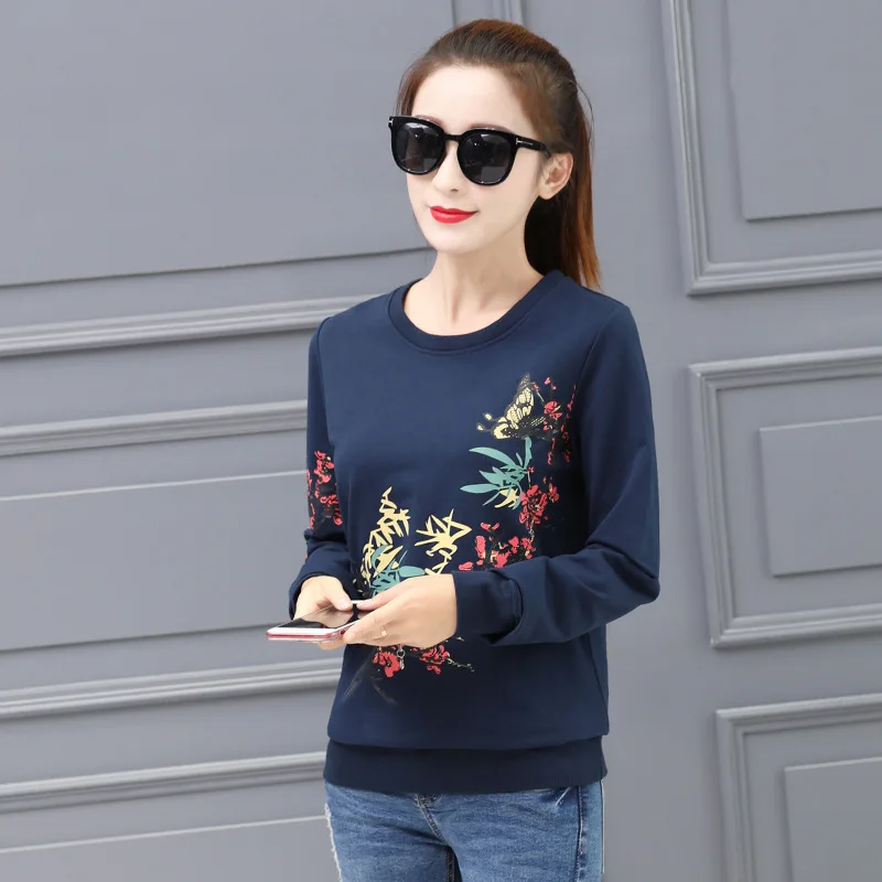 

2019 Plus-sized No. Printed round Neck Sweater Slim Fit Slimming Women's Base Shirt 8010