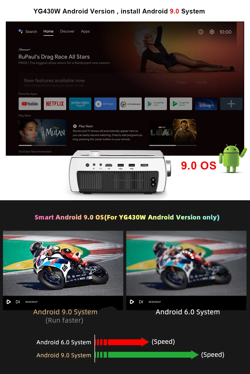 AAO Full HD Projector YG430 WiFi Android Smart Portable Mini Projector 1920 X 1080P Phone YG430W LED Video Home Cinema 3D Beamer 4
