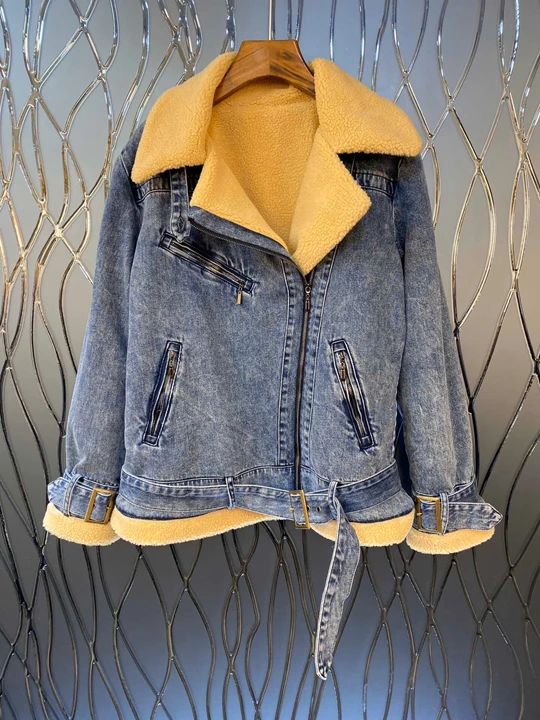 Новинка осень и зима женская уличная молния для джинсовой куртки с отворотом плюшевая 1111