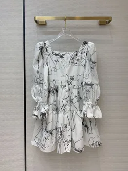 

2020 Autumn New Style Bubble Ruffle Sleeve Cotton Print Dress for Women