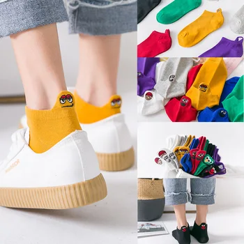 

5 pairs of Sesame Street boat socks Japanese cute emoticon fashion women's shallow mouth socks sports women's socks