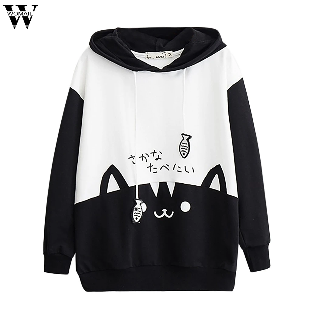 hoodies and sweatshirts women Cat Printing Hooded Cap Thickening Polyester Animal Tops jacket women hoodies sweatshirts Au6