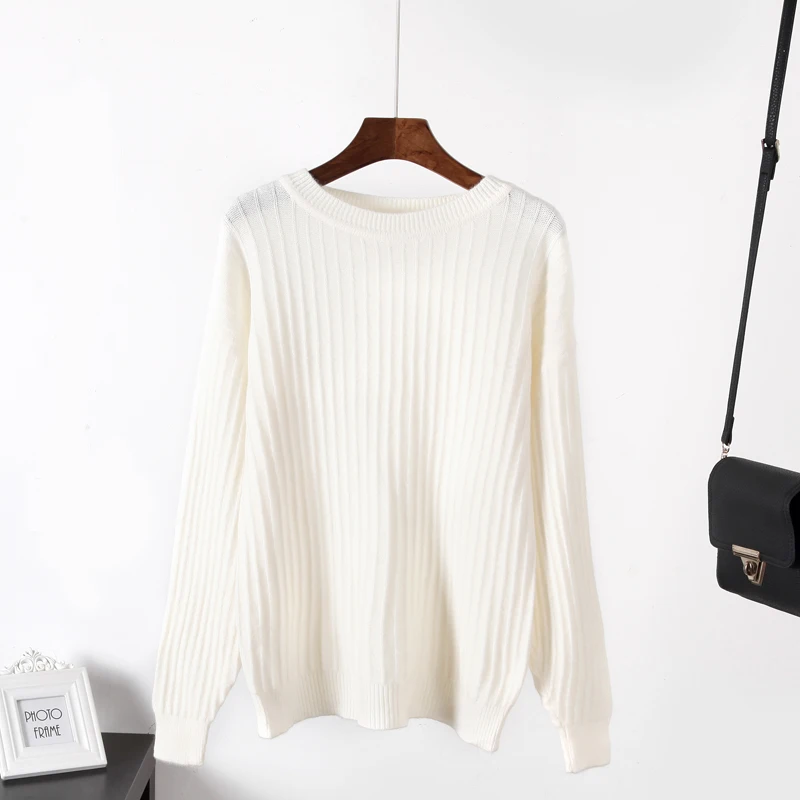 Hirsionsan кашемировый свитер женский из мягкой шерсти толстый вязаный пуловер зимние однотонные полосы Повседневная Женская одежда - Цвет: White