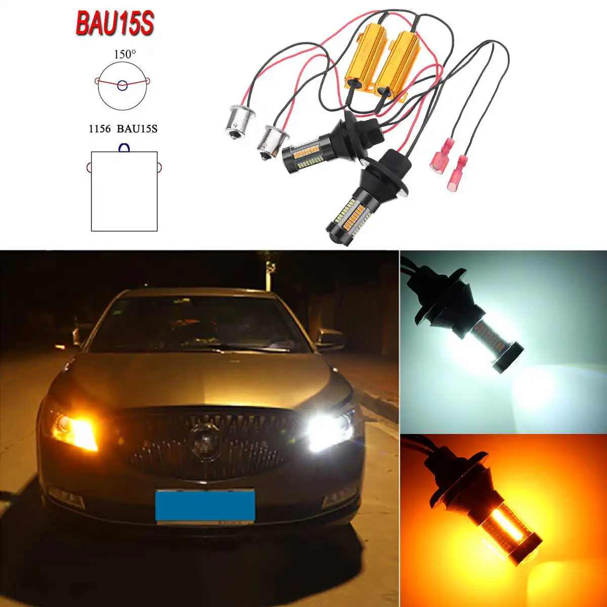 2 шт. 66 светодиодный 4014 SMD 1156 BA15S/BAU15S двухцветный белый Янтарный переключатель DRL сигнальный светильник поворота сигнальная лампа - Испускаемый цвет: bau15s