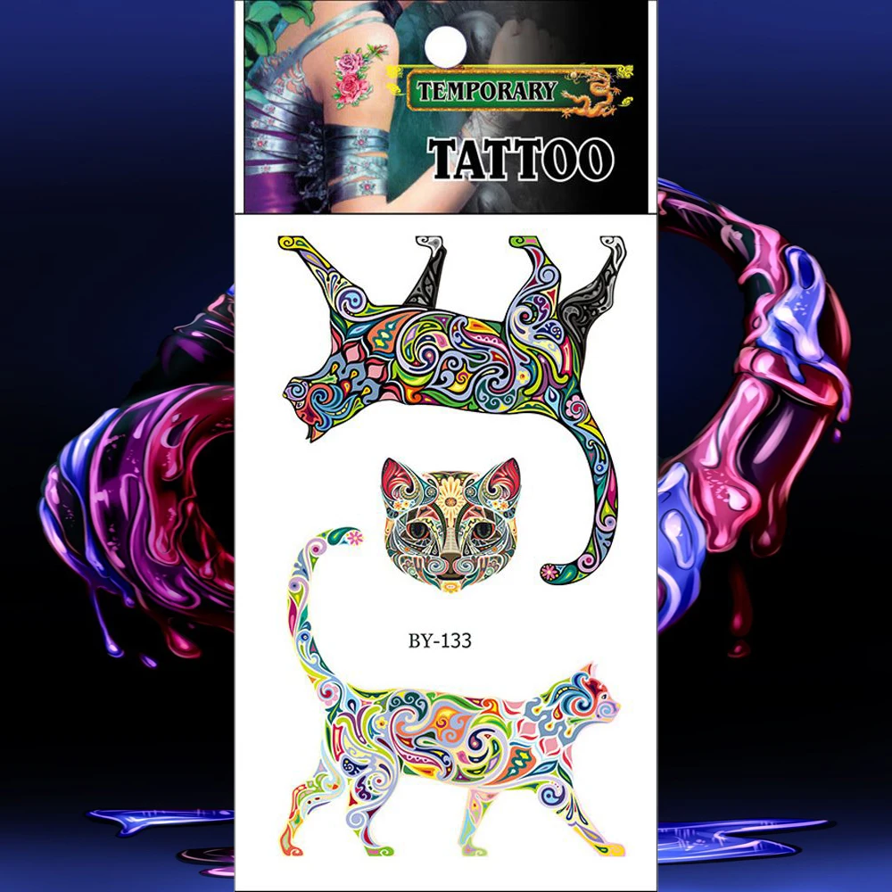 Animal Waterproof Tattoo Sticker Watercolor Cat Temporary Tatoo Body Art Arm Hand Wrist Men Girl Women Fake Tattoos Flash Tatto | Красота и