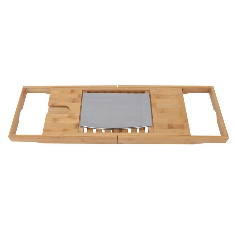 Bamboo Bath Tub Shelf Rack Multi-purpose Bathtub Board Tablet Mobile Phone Stand with Extending Sides Bathroom Bath Caddy Tray