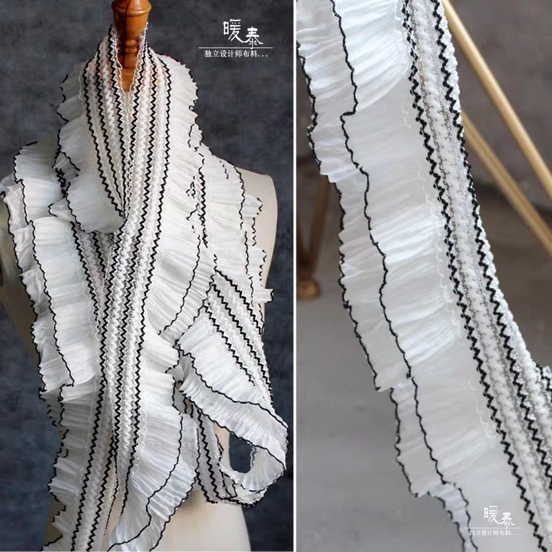 Стрейч волна кружева отделка Белый Двухслойный DIY Декор рюшами воротники манжеты