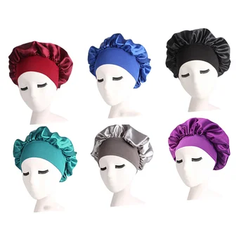 

6pcs Wide Wide-brimmed High Stretch Headband With Nightcap Sleep Cap Hair Care Cap Night Sleeping Head Cover for Women (Black, S
