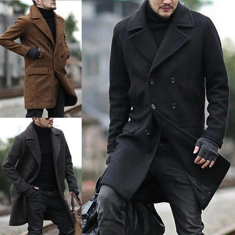 Men Winter Solid Color Jacket Fashion Double Breasted Casual Lapel Tops Coat Men Clothes Windbreaker Men Winter Solid Color Jacket Fashion Double Breasted Casual Lapel Tops Coat Men Clothes Windbreaker