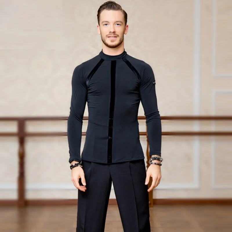 Autumn Winter Men'S Ballroom Latin Dance Tops Black Long Sleeves Latino Dancing Clothes For Male Practice Wear DL5231 | Тематическая