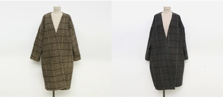 Women Woolen long Coat Autumn Winter Cassic Simple Long Plaid Cardigan Coat Trenchcoat Wool Coat All Match Vintage Plus Size