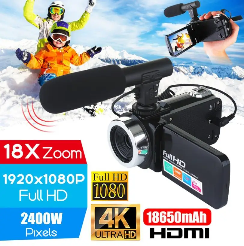 Profesjonalne 4K kamera HD kamera wideo Night Vision 3.0 Cal LCD kamera z ekranem dotykowym 18x cyfrowy aparat z zoomem i mikrofon r60