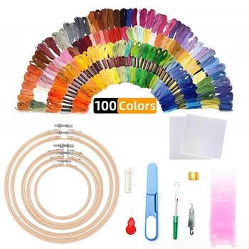 

100 Colors Cross Stitch Thread Kits Embroidery Hoop Needlework DIY Knitting Sewing Sets Craft Sewing Tools