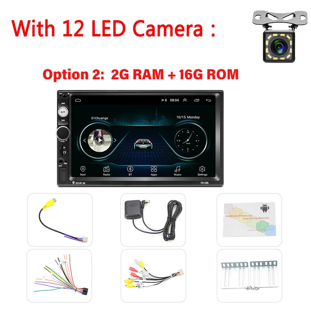 2G 16G with camera Podofo Android 8,1 Автомагнитола 2 Din " HD мультимедийный плеер gps навигатор WiFi Bluetooth аудио MP5 видео Зеркало Ссылка стерео - Цвет: 2G 16G with camera