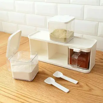 

Three Grid Storage Seasoning Boxes Kitchen Condiment Box Spices Storage Box Detachable Container Canister