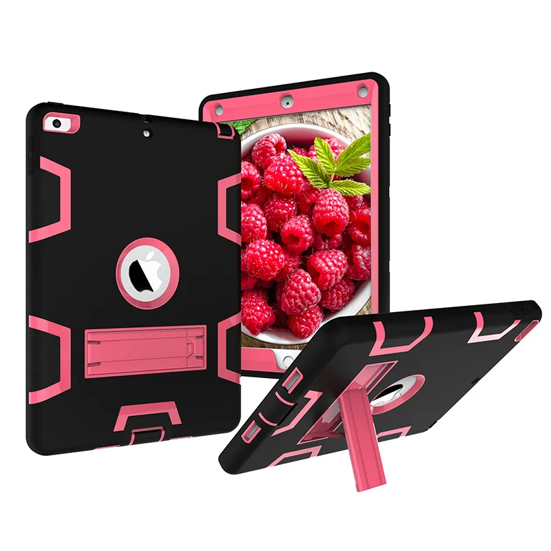 Black-RoseRed Ударопрочный сверхпрочный Чехол для iPad 9,7 6th iPad 9,7 5-го поколения, защитный силиконовый чехол для задней панели ПК - Цвет: Black-RoseRed