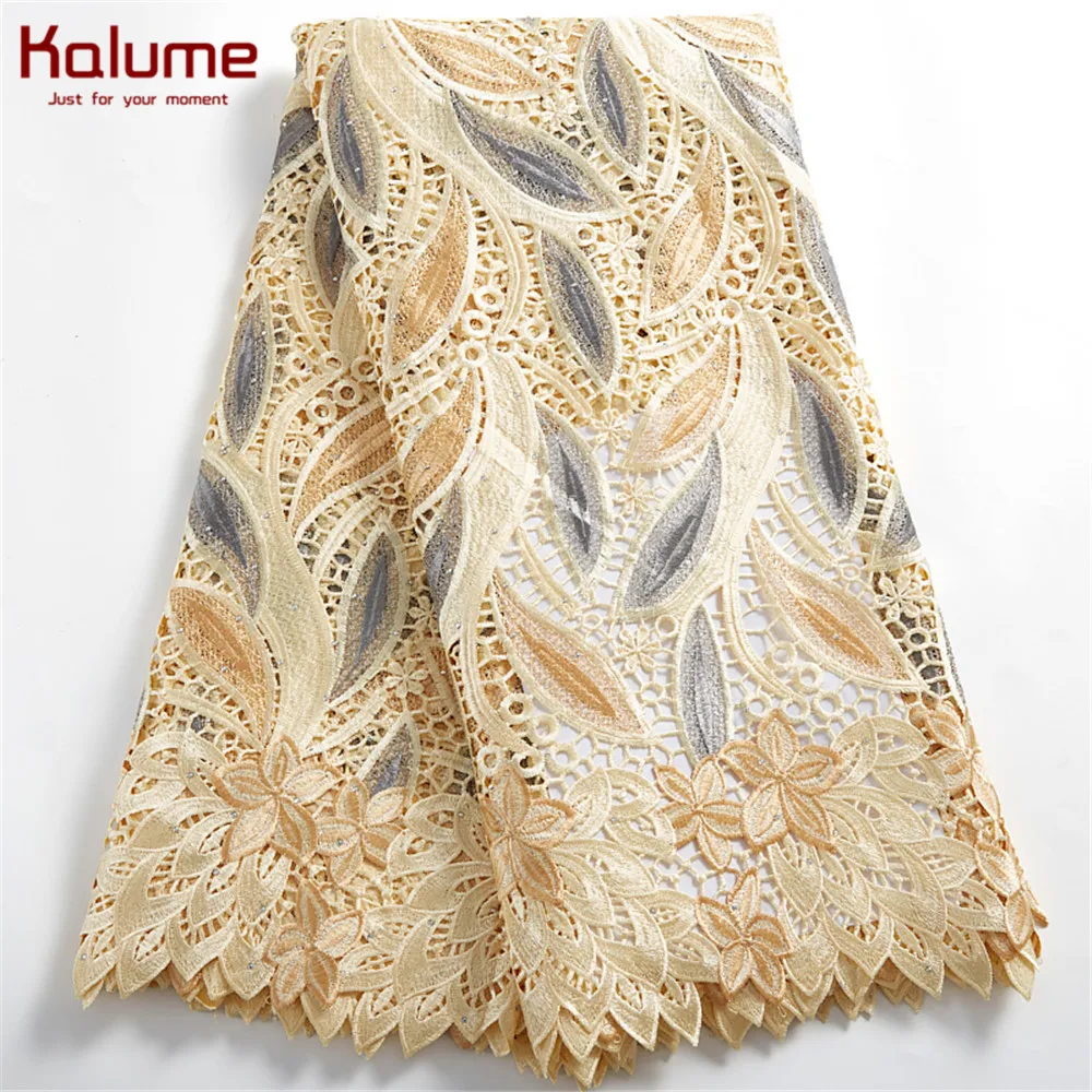 Kalume White Guipure Cord African Fashion Lace Fabric 2021 African Cord Lace Fabric Hollowed Out Lace Fabric For Diy Dress H2477